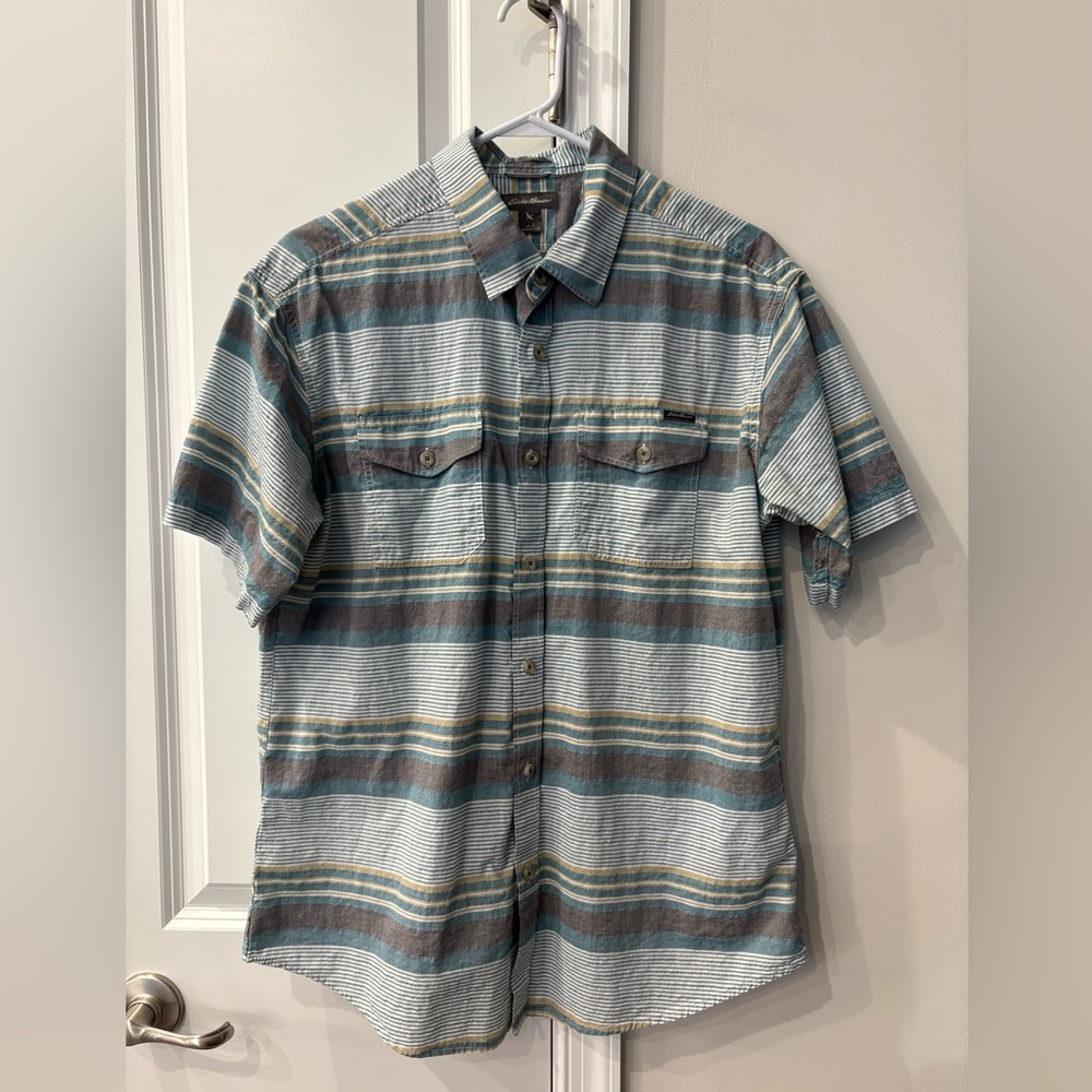 Eddie Bauer Teal and Gray Classic fit Casual Button Down Shirt